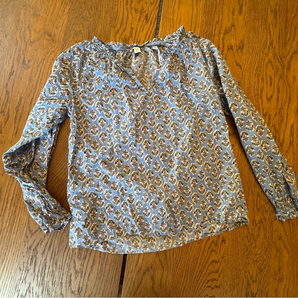 J. CREW XS FLORAL PRINT COTTON BLOUSE Artist Top Made in India Peasant Shirt